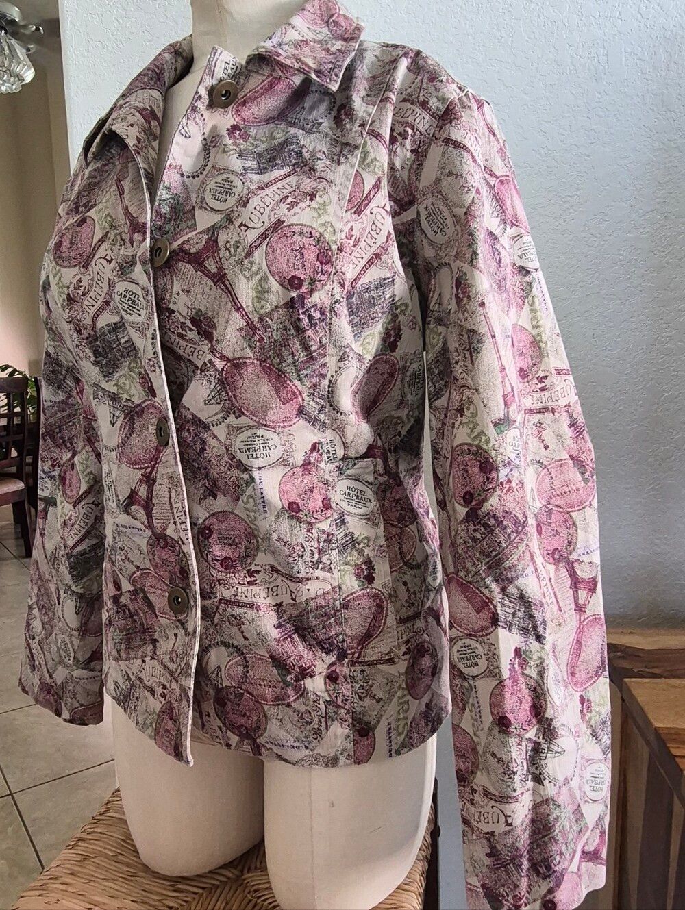 Christopher & Banks Cotton Stretch- Eiffel Tower Hotel Carpeaux Jacket Sz XL
